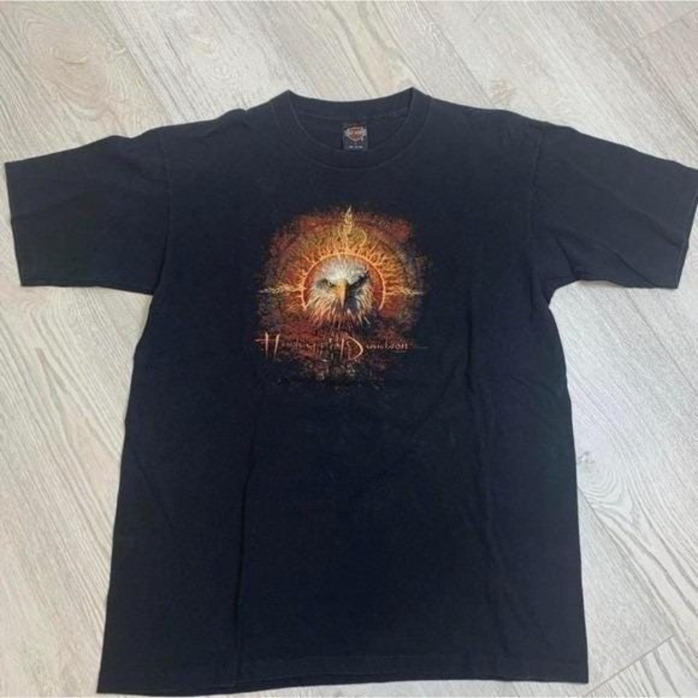 Harley Davidson Eagle Sunburst Graphic T-Shirt Berwyn Illinois Black Mens‎ L